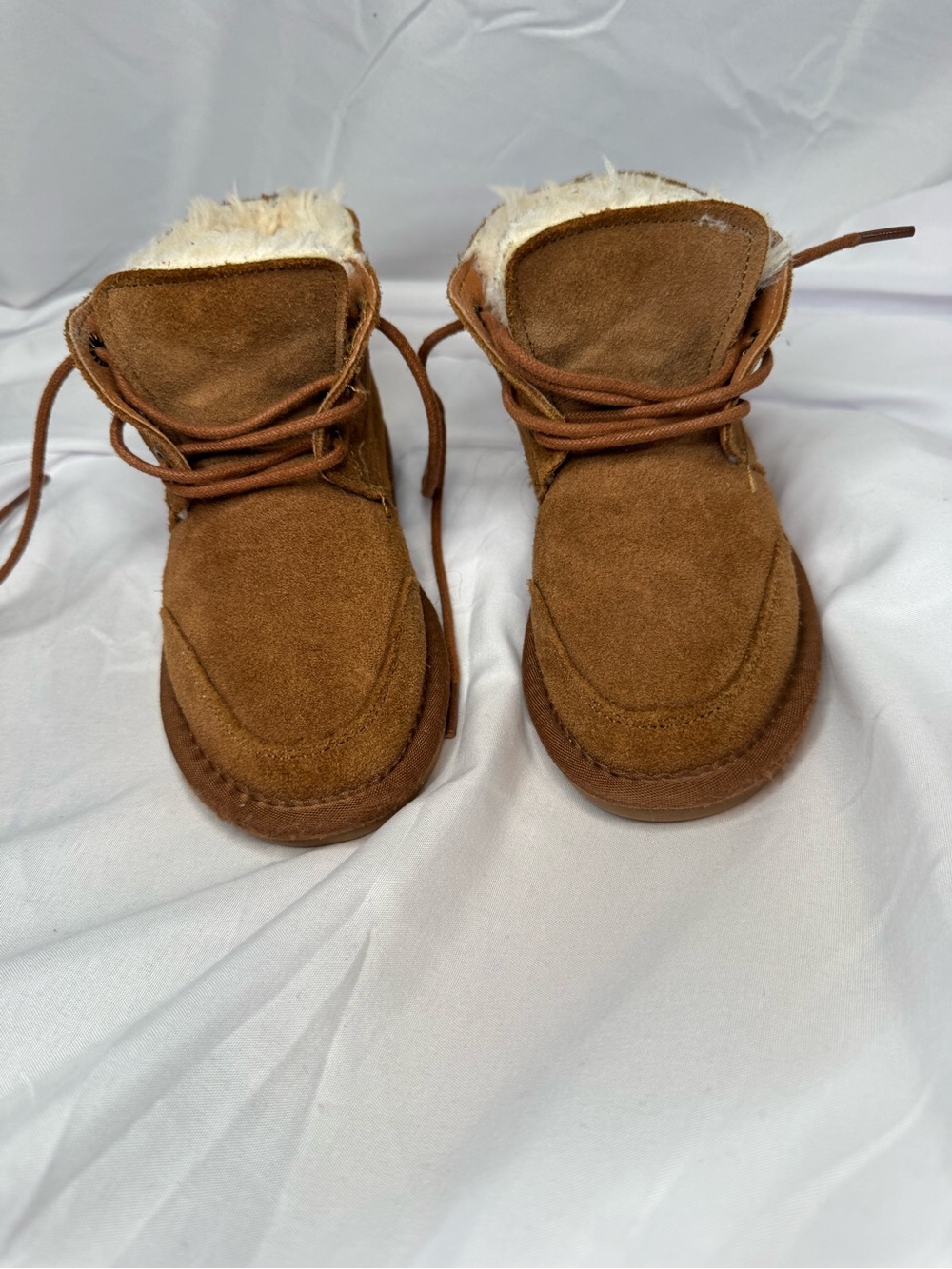 Lamo Chestnut Brown Suede Faux-Fur Lined Moccasin Boots
